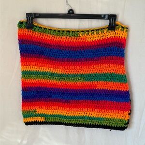 Rainbow crocheted mini skirt with drawstring